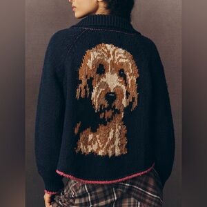 Anthropologie Pilcro Jesse Icon Doodle Dog Sweater Navy